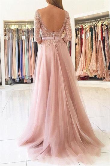 Half Sleeves Lace Appliques Pink Evening Dresses Front Split Tulle Prom Dress 2022_3