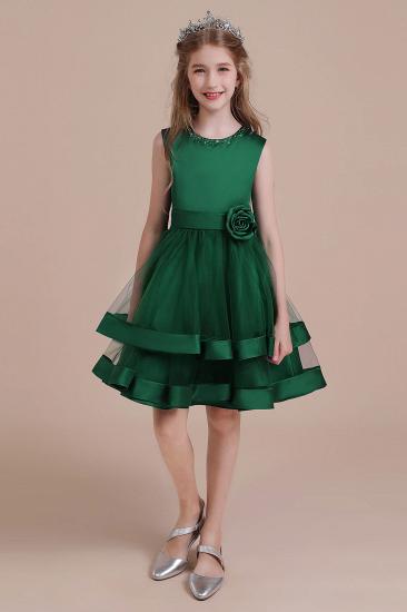 Spring Satin Layered Tulle Flower Girl Dress | Bow A-line Little Girls Pegeant Dress Online