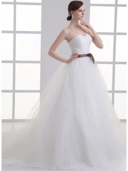 Sexy A-Line Wedding Dress Sweetheart Lace Satin Tulle Strapless Bridal Gowns with Court Train_2