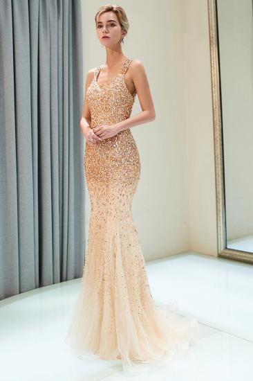 MAY | Mermaid Floor Length V-neck Sleeveless Crystals Beading Formal Party Dresses_1