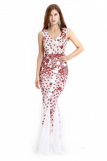 Elegant Deep V-neck Mermaid Evening Dress with Ruby Beads | Long Floor length Formal Dress_10