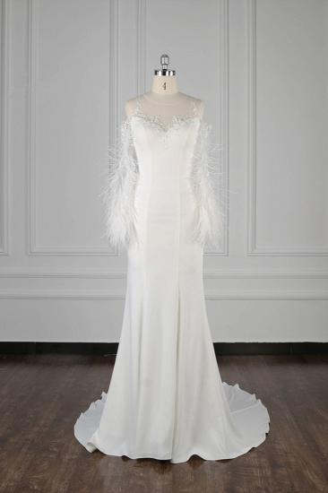 TsClothzone Chic Jewel Sleeveless White Chiffon Wedding Dress Mermaid Appliques Bridal Gowns with Fur Onsale_2