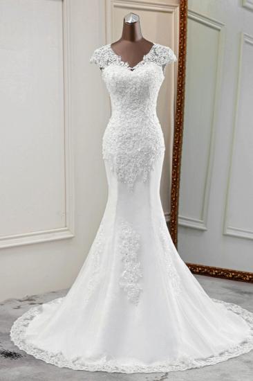 TsClothzone Luxury V-Neck Sleeveless White Lace Mermaid Wedding Dresses with Appliques