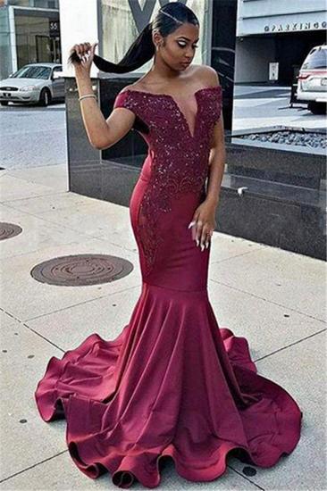 Off The Shoulder Mermaid Prom Dress 2022 | Ruffles V-neck Beads Appliques Evening Dress_1