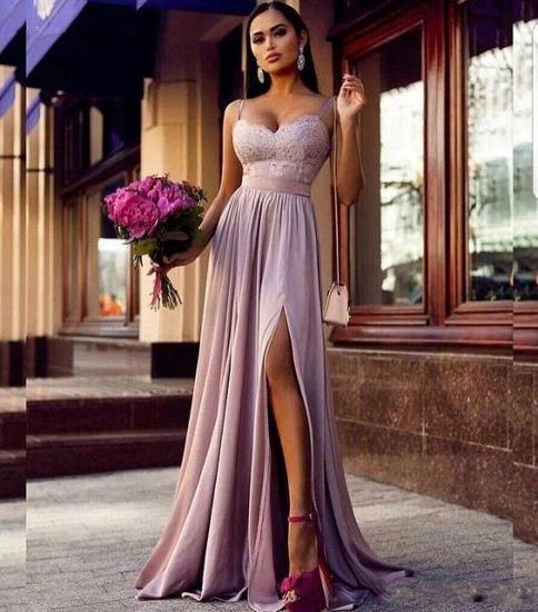 Straps Lace Slit Prom Dress  | Sleeveless Lavender Long Formal Sexy Evening Gown_3