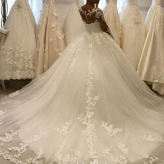 Tulle Lace Wedding Gowns Long Sleeves Floral  Bridal Dress_3