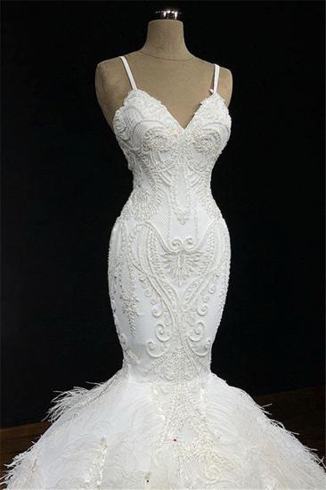 TsClothzone Sexy Spaghetti Straps Sleeveless White Wedding Dresses With Appliques Mermaid Sleeveless Bridal Gowns On Sale_3