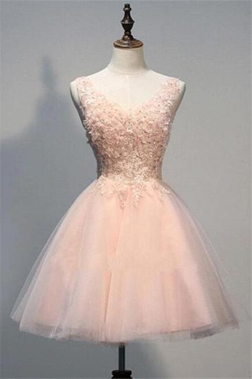 Pink Prom Dresses Evening Dresses Short With Lace Appliques A Line Tulle Evening Wear_1