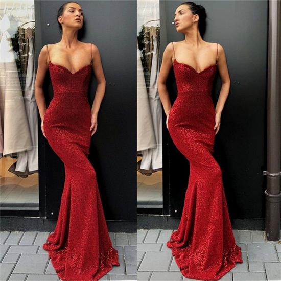 Sexy einfache Rote Pailletten Lange Abendkleider | Günstige Spaghettiträger Abendkleider 2022 BC0920_3