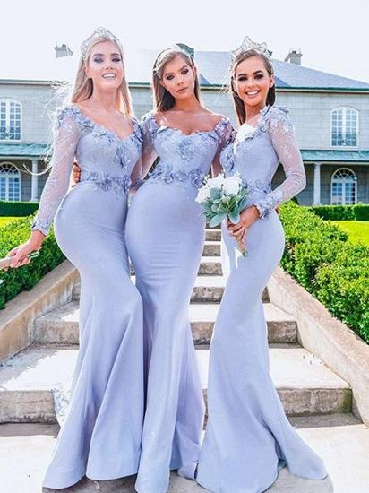 Lavendel-Blumen-langes Spitze-Nixe-Brautjungfern-Kleid | Günstige Dienstmädchenkleider