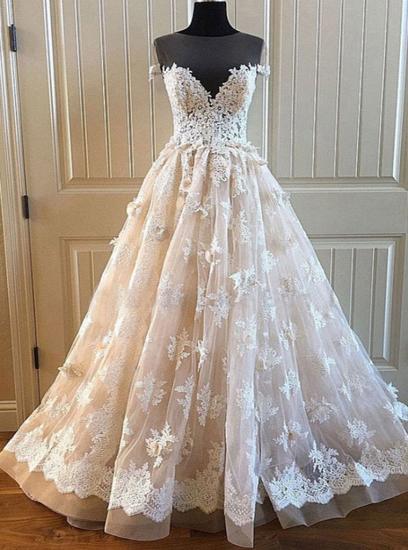 TsClothzone Elegant Creamy Lace Sweetheart Long Wedding Dress A Line Appliques Bridal Gowns On Sale_3