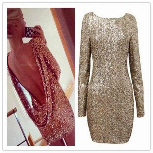 Sexy Mini Sequined Long Sleeve Homecoming Dresses Open Back Popular Fitted Custom Made Popular Evening Dresses_3