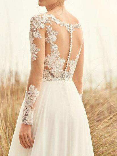 Beach Boho A-Line Wedding Dress Bateau Chiffon Lace Long Sleeve Bridal Gowns Backless Sweep Train_3