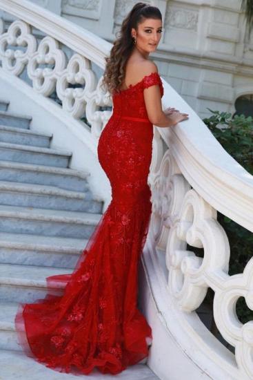 Elegant Long Red Card-Shoulder Evening Dress | Glitter prom dresses_1
