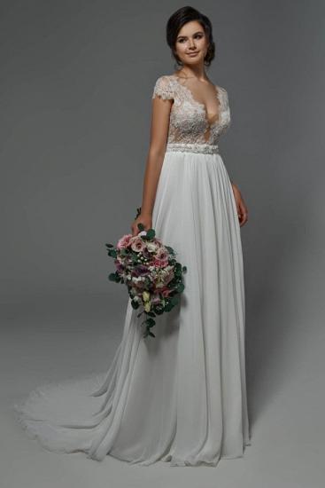 Cap Sleeves V-neck Chiffon Simple Wedding Dress Floor Length_1