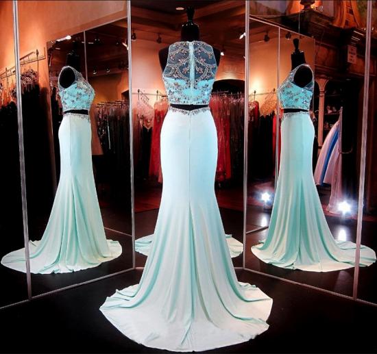 Two Pieces Sexy Mermaid Long Formal Occasion Dresses Sweep Train Beading Evening Dress_3