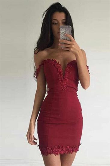 Short Appliques Sheath Sexy Off-the-shoulder Burgundy Homecoming Dress_2