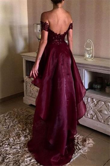 Burgundy Off Shoulder Lace Prom Dresses 2022 Hi-lo Open Back Formal Evening Dress_4