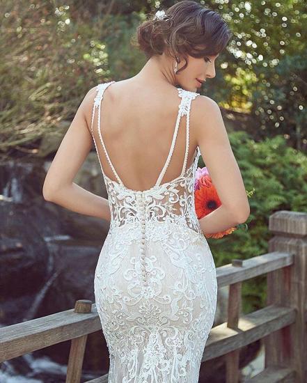 Mermaid white sweetheart lace wedding dress with long train_4