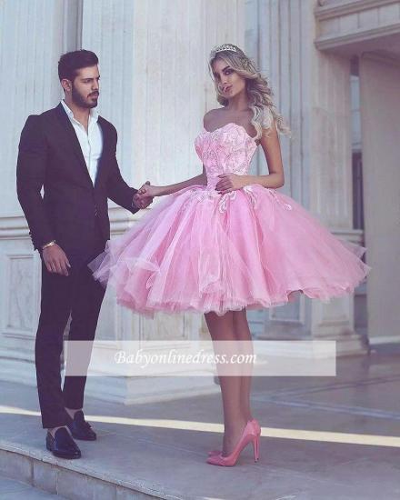 Pink Ball-Gown Appliues Sweetheart-Neck Short Homecoming Dresses_1