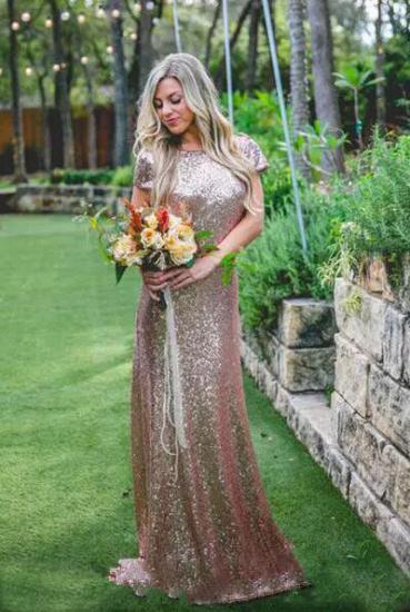 Wunderschönes Rosa Goldes Brautjungfernkleid | Jewel Brautjungfer Kleid Mit Ärmer Günstig_1