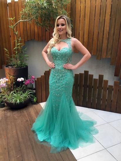 Gorgeous Mermaid Sleeveless Tulle Beads Zipper Prom Dress_1