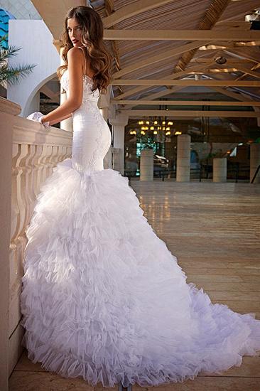 Spaghetti Straps White Mermaid Wedding Dresses 2022 Applique Sweep Train Sexy Bridal Gowns_2