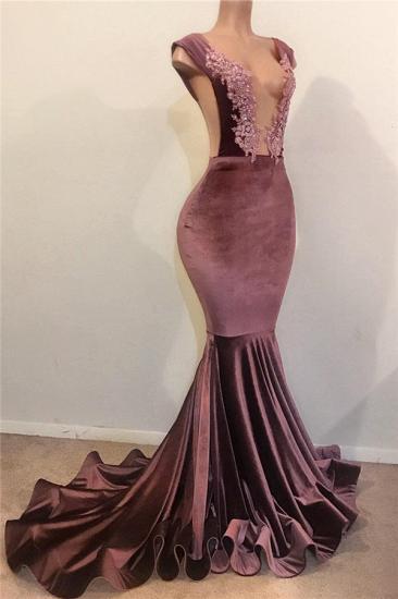 Sexy Straps Velvet Prom Dresses Cheap 2022 | Mermaid Open Front Appliques Evening Gowns