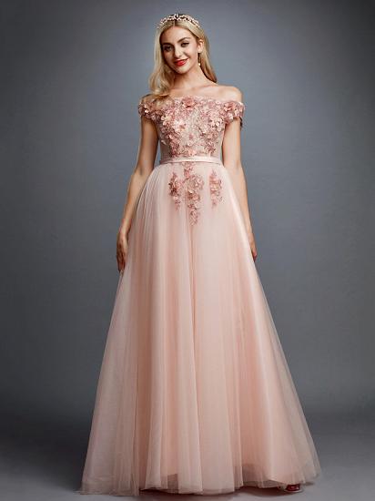 Glamorous Sleeveless Appliques Tulle A-Line Prom Dresses_3