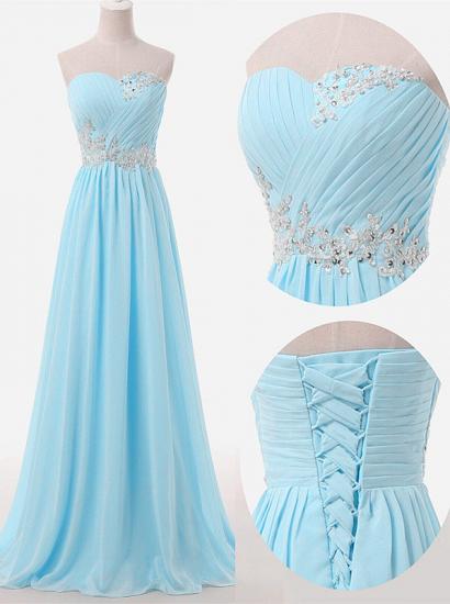 Baby Blue Chiffon Sweetheart Long Prom Dress Beads Lace-up Cheap Evening Dress