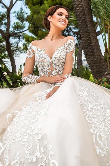 Elegant Illusion neck Long sleeves lace appliques ivory wedding dress