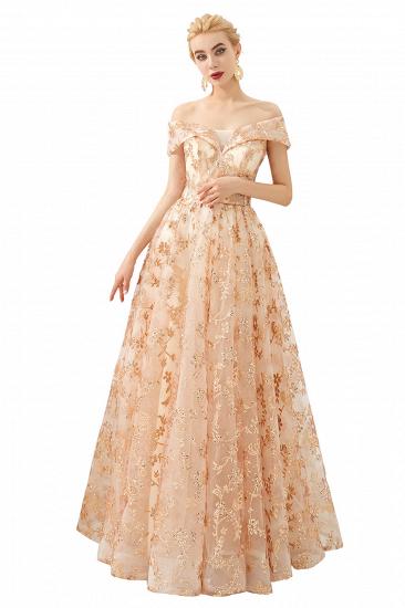 Hale | Romantic Off-the-shoudler Rose Gold Lace-up Tulle Prom Dress with Sparkly Appliques_1