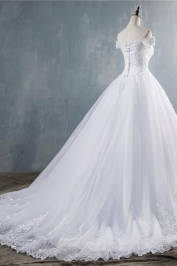 TsClothzone Wunderschönes schulterfreies weißes Tüll-Hochzeitskleid mit Spitzenapplikationen Brautkleider im Angebot_7
