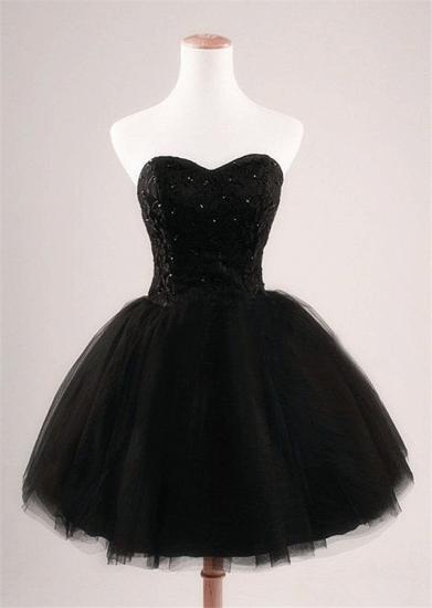 Cute Sweetheart Black Short Cocktail Dress Beading Tulle Lace-Up Mini Homecoming Dress_1