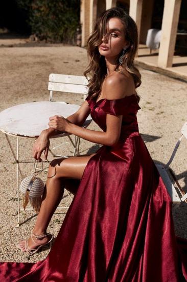 Gorgeous Off The Shoulder A Line Evening Gowns With Split| Prom Dresses On line_3