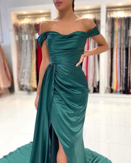 Simple and Inexpensive Dark Green Long Card Shoulder Ball Gown_4