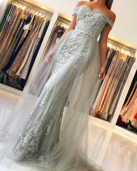 Elegant Princess Tulle Off-the-shoulder Lace Mermaid Prom Dresses_5