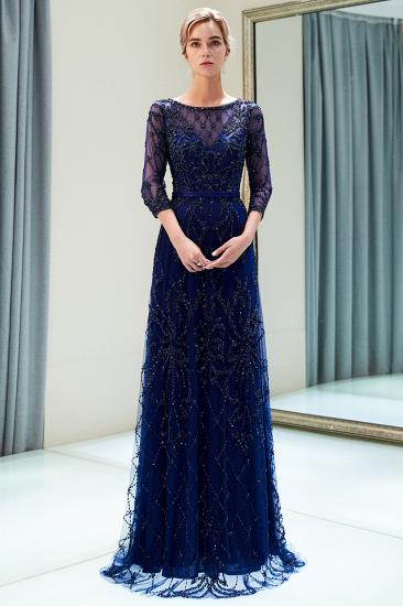 MELODY | A-line Illusion Neckline Long Beading Evening Gowns with Sleeves_3