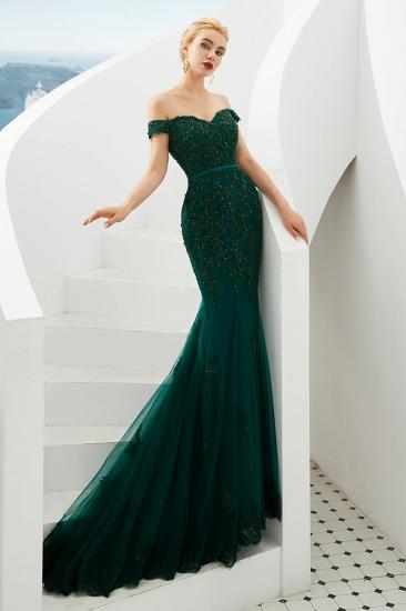 Harvey | Emerald green Mermaid Tulle Prom dress with Beaded Lace Appliques_10