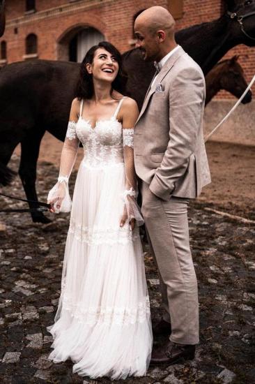 Bezauberndes Träger-weißes Tüll-einfaches Hochzeits-Kleid-ärmelloses Schatz-Erin-beiläufiges Brautkleid