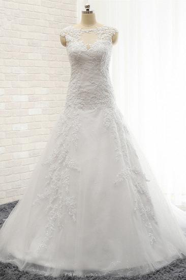 TsClothzone Modest Sleeveless Jewel Wedding Dresses With Appliques White Mermaid Bridal Gowns On Sale