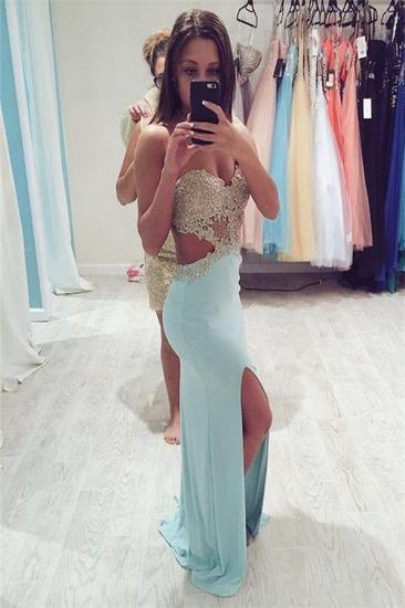 Simple Crystal Weetheart Applique Prom Dresses | Side slit Mermaid Sleeveless Sexy Evening Dresses_1