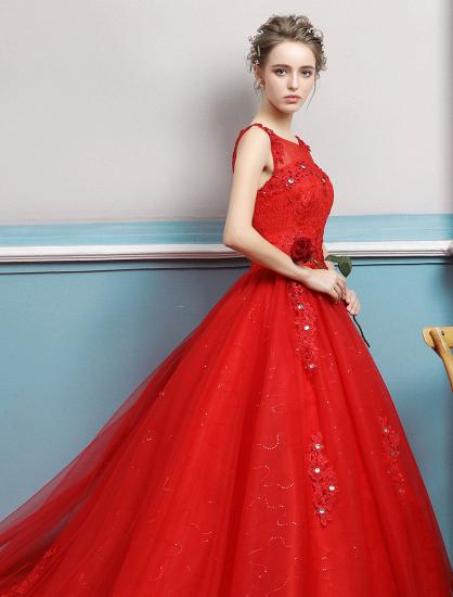 Sleeveless Ruby Jewel Tulle Lace Ball Gown Wedding Dresses Long_5