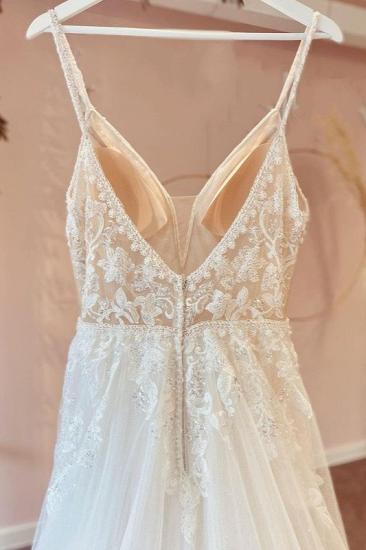 Elegant Sleeveles Tulle Lace Wedding Dresses Aline Long Bridal Dress_4