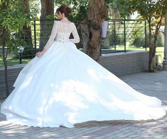 Luxury 3/4 Sleeves 3D Floral Beadings Crystals Bridal Dress Aline Wedding Dress_2