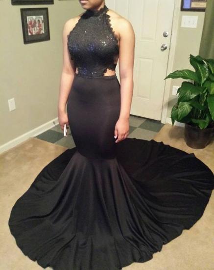 Sleeveless Backless Lace 2022 Evening Gown Mermaid Black Long Prom Dresses_2