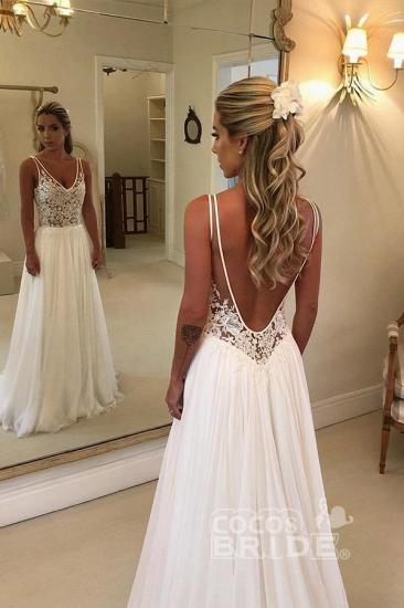 Charming V-Neck Sleeveless Wedding Dress Appliques A-Line Floor-Length Bridal Gowns_2