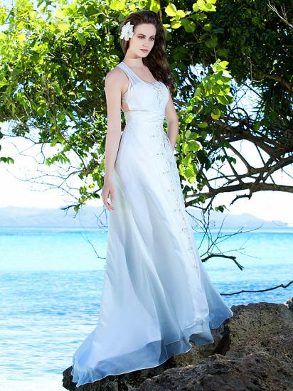 Affordable Sheath Wedding Dress Straps Chiffon Sleeveless Sexy Bridal Gowns with Sweep Train_2