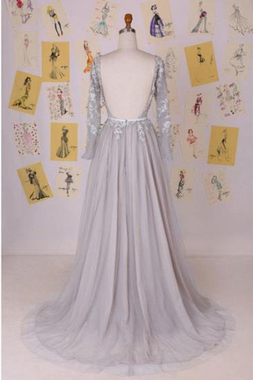 Chiffon Long Sleeve A-Line 2022 Prom Dress Open Back Lace Applique Party Dresses_3