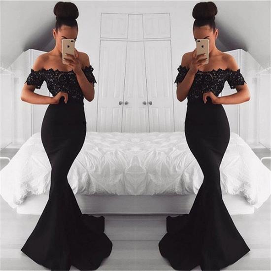 Black Off the Shoulder Lace Mermaid Prom Dresses 2022 Short Sleeves Evening Gowns_3